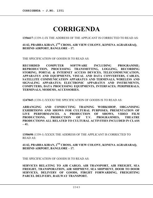 corrigenda - Controller General of Patents, Designs, and Trade Marks