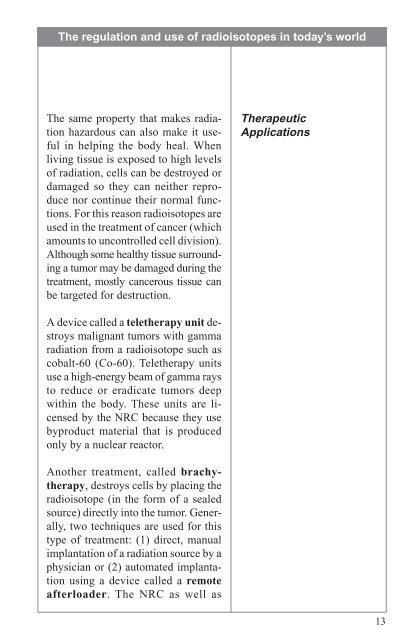 the regulation and use of radioisotopes in today's world - NRC