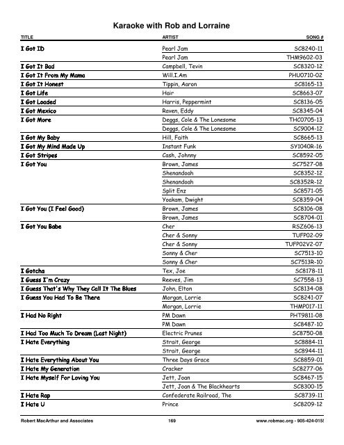 Songs by Artist - 1 col - Spectrum Entertainment