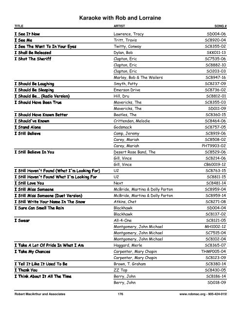 Songs by Artist - 1 col - Spectrum Entertainment