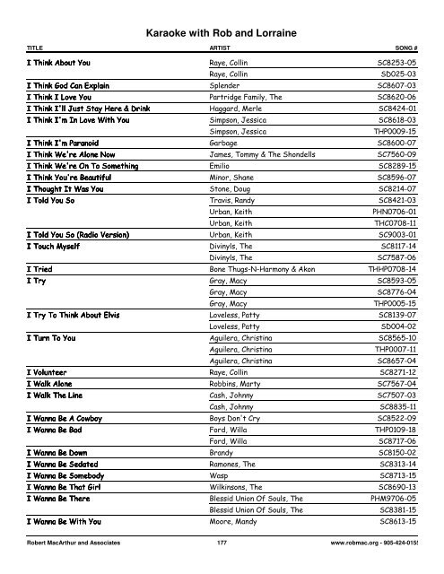 Songs by Artist - 1 col - Spectrum Entertainment