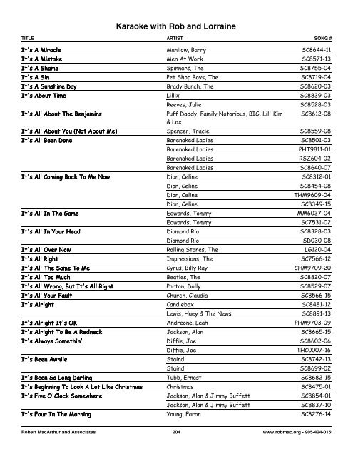 Songs by Artist - 1 col - Spectrum Entertainment