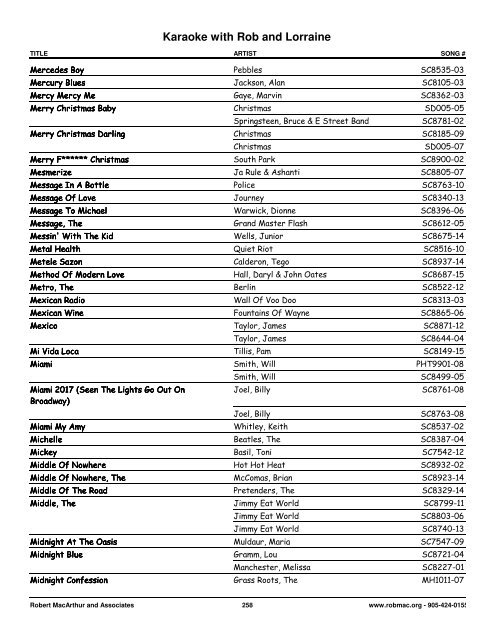 Songs by Artist - 1 col - Spectrum Entertainment