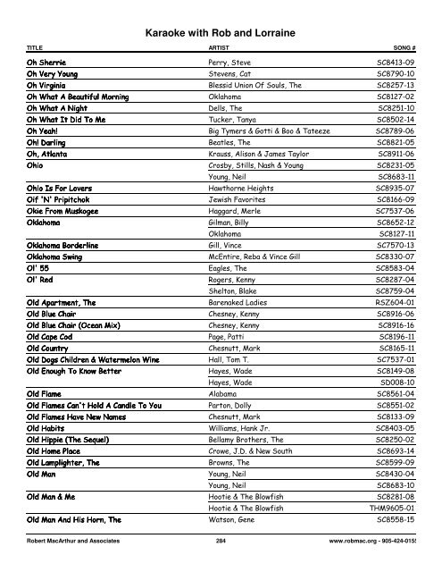 Songs by Artist - 1 col - Spectrum Entertainment