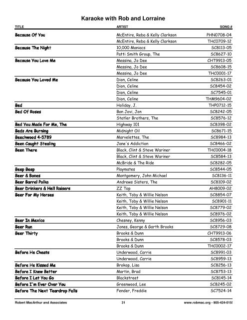 Songs by Artist - 1 col - Spectrum Entertainment