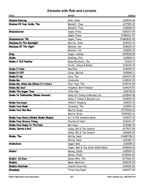 Songs by Artist - 1 col - Spectrum Entertainment