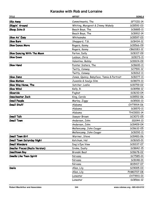 Songs by Artist - 1 col - Spectrum Entertainment