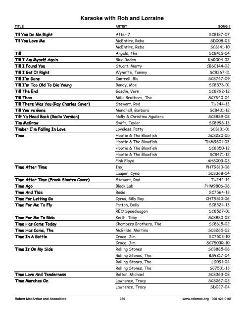 Songs by Artist - 1 col - Spectrum Entertainment