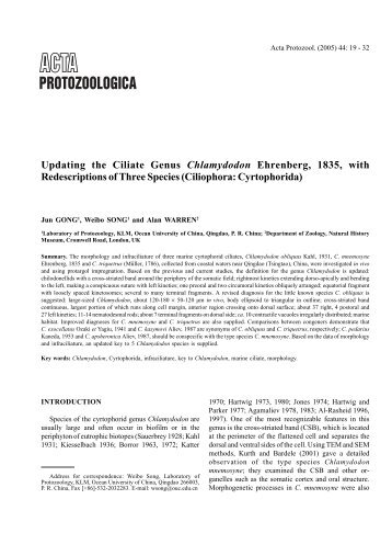 Updating the Ciliate Genus Chlamydodon Ehrenberg, 1835, with ...