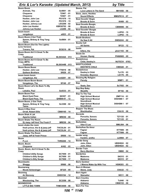 Eric & Lor's Karaoke (Updated March, 2013) by Title