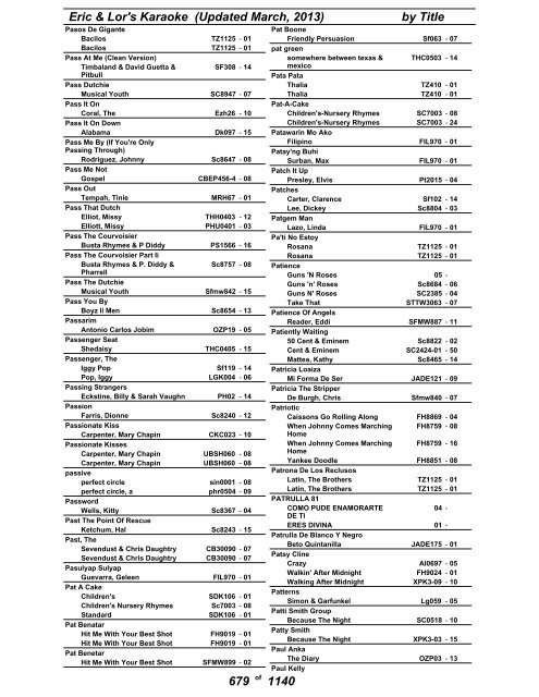 Eric & Lor's Karaoke (Updated March, 2013) by Title