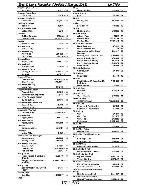 Eric & Lor's Karaoke (Updated March, 2013) by Title