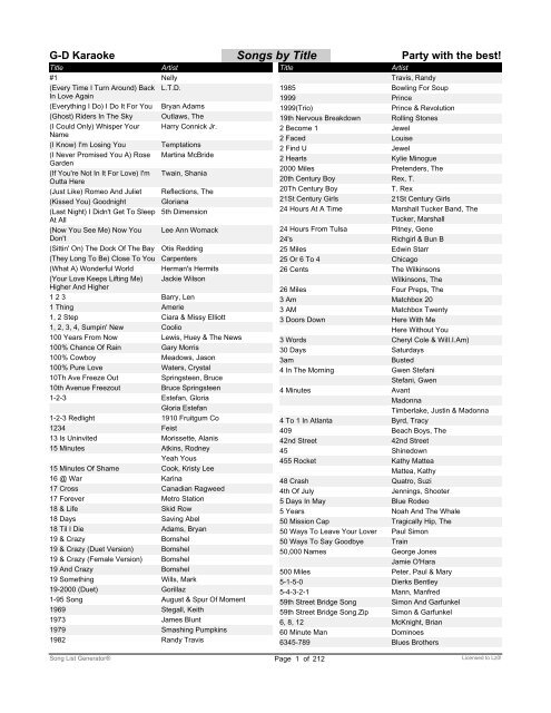 Song list by Title - GD Karaoke