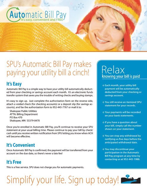 Automatic Bill Pay Shakopee Public Utilities Automatic Bill Pay Shakopee Public Utilities