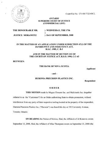 Court File No. CV-08-7722-00CL Tooling - Zeifman & Company