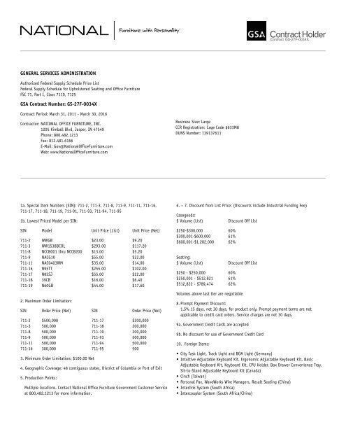 GSA Seating Price List - National Office Furniture