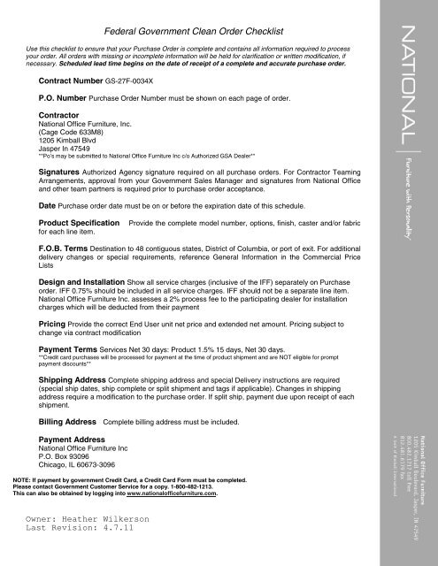 GSA Seating Price List - National Office Furniture