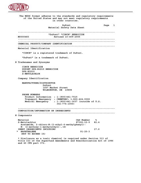 Msds By Dupont Msds Dupont