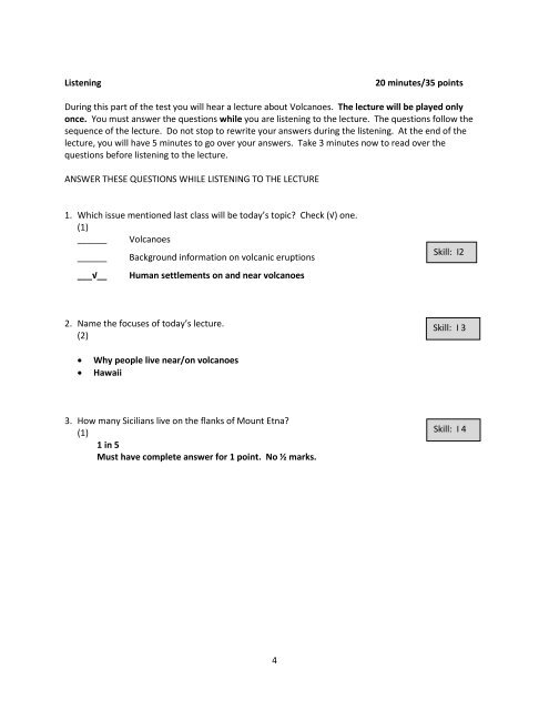 ANSWER KEY: VOLCANOES Reading 1: Volcanic Eruptions ... - CAEL