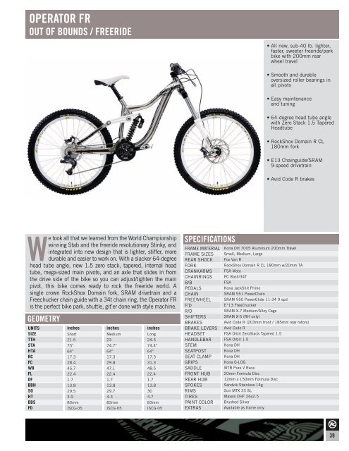 specifications geometry - Kona