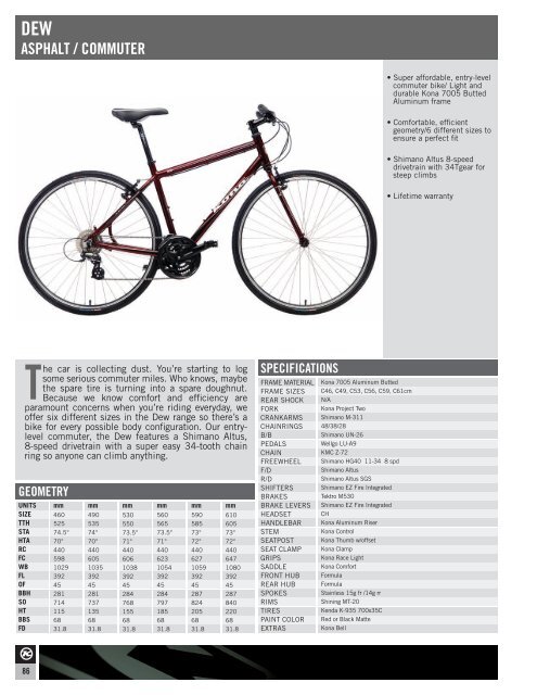 specifications geometry - Kona