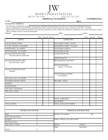 personal financial statement jw surety bonds