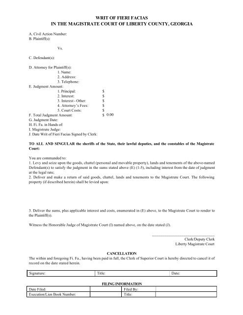Writ of Fieri Facias - Liberty County Court of Clerks