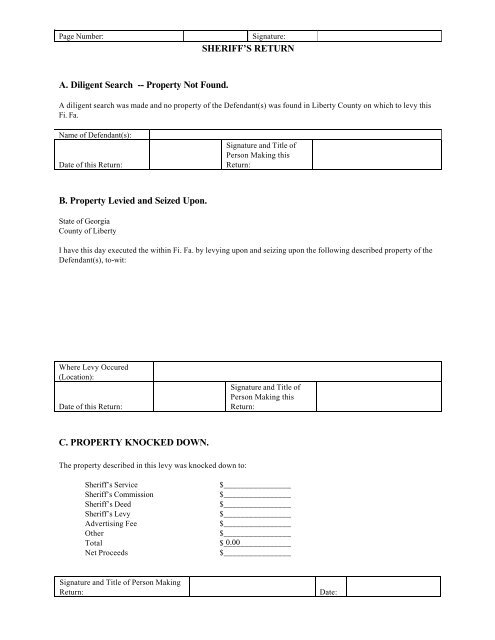 Writ of Fieri Facias - Liberty County Court of Clerks