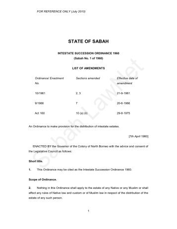 Intestate Succession Ordinance 1960 - Sabah Lawnet