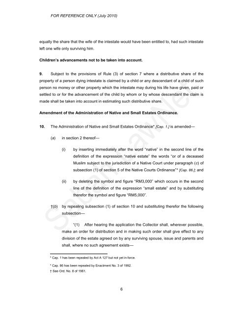 Intestate Succession Ordinance 1960 - Sabah Lawnet