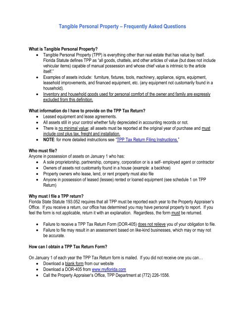 What Is Tangible Personal Property Indian River County Florida 