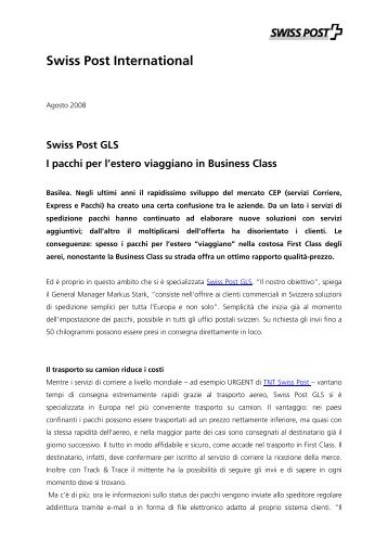 Swiss Post GLS I pacchi per l'estero viaggiano in Business Class