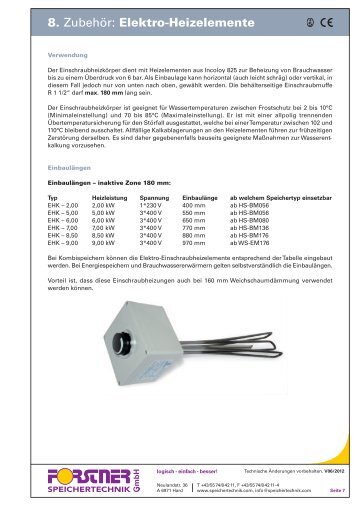 8. ZubehÃ¶r: Elektro-Heizelemente - Forstner Speichertechnik GmbH