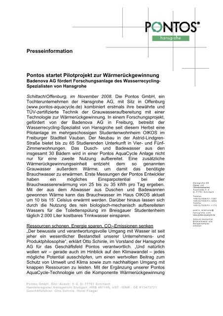 Pressebericht vom 04.11.2008 - Forstner Speichertechnik GmbH