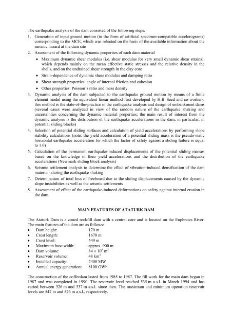 EARTHQUAKE SAFETY EVALUATION OF ATATURK DAM