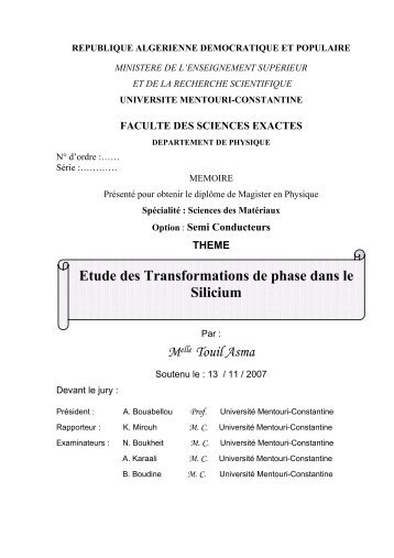 Melle Touil Asma Etude des Transformations de phase - Université ...
