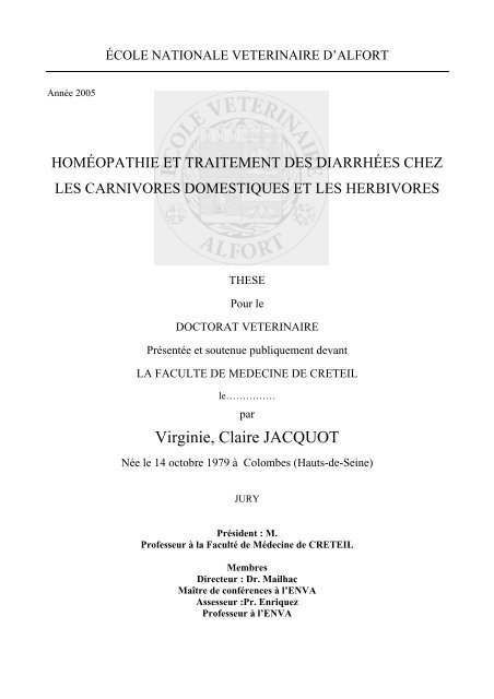 Virginie, Claire JACQUOT - Thèses - Ecole nationale vétérinaire d ...