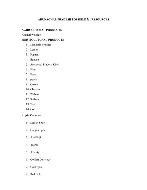 ARUNACHAL PRADESH POSSIBLE GI RESOURCES ...