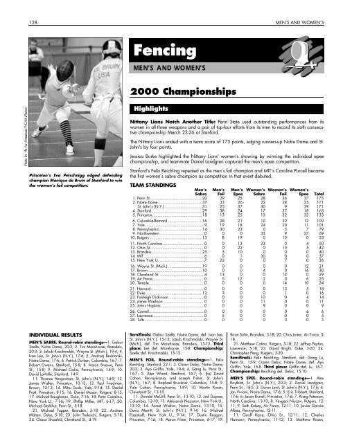 1999-00 NCAA National Collegiate Fencing Championships Records