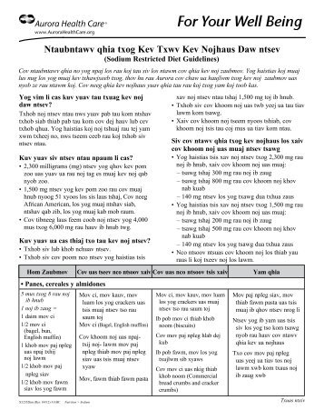 Sodium Restricted Diet Guidelines - Aurora Health Care