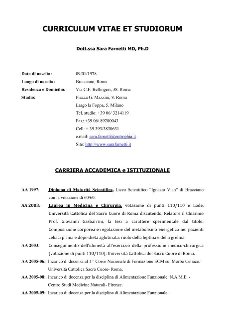 Curriculum Vitae della Dott.ssa Sara Farnetti