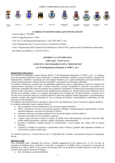 AVVISO PUBBLICO "DOPO DI NOI" - Comune di San Cesario di Lecce