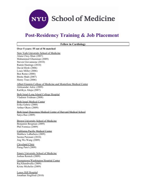 Post-Residency Training & Job Placement