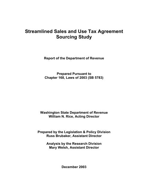 Streamlined Sales and Use Tax Agreement Sourcing Study