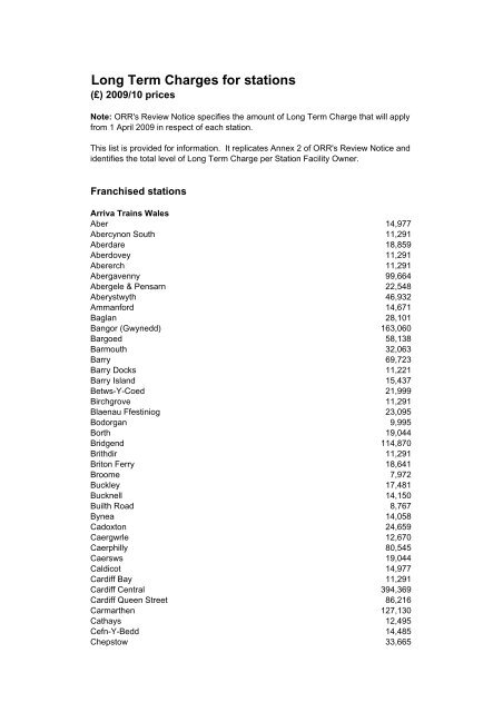 E - Long Term Charge for Stations for CP4 - Network Rail