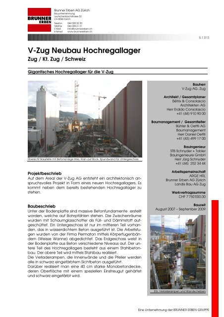 V-Zug Neubau Hochregallager - Brunner Erben Gruppe
