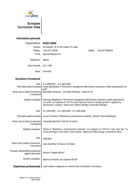 Europass Curriculum Vitae - Aiccon