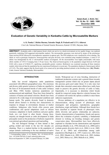 Evaluation of Genetic Variability in Kenkatha Cattle by ... - AJAS
