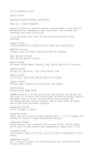 It's a Wonderful Life Final Script Opening sequence/George saves ...