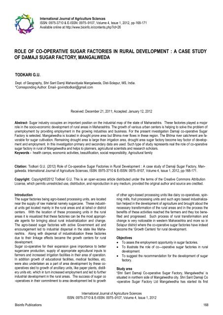 role of co-operative sugar factories in rural - Bioinfo Publications
